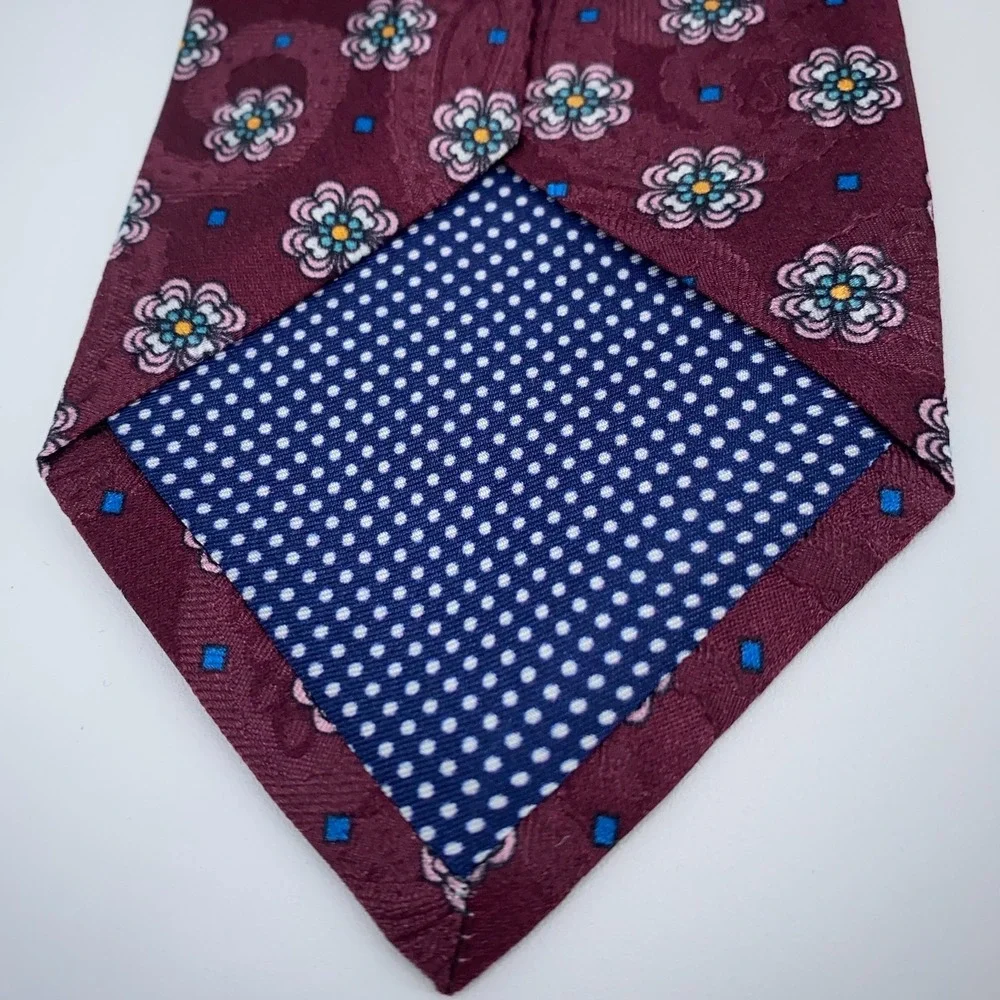 Eton Tie Mens One Size Maroon Floral‎ Silk Luxury Classic Necktie Italy Made